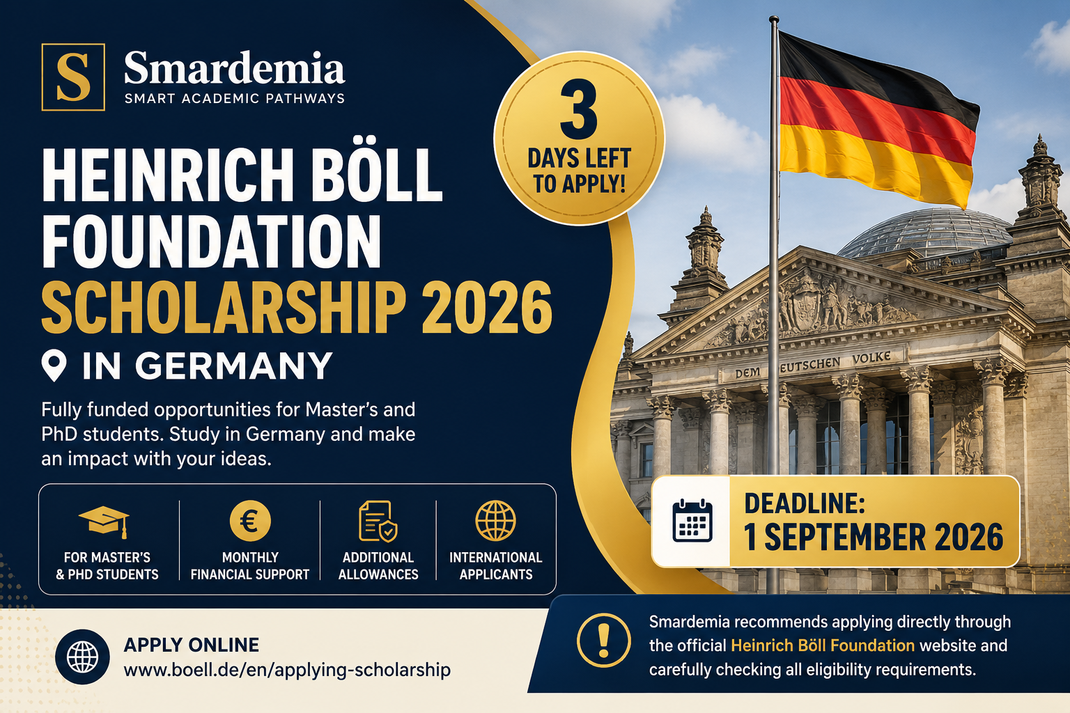 Heinrich Böll Foundation Scholarship 2026 in Germany: 3 Days Left to Apply