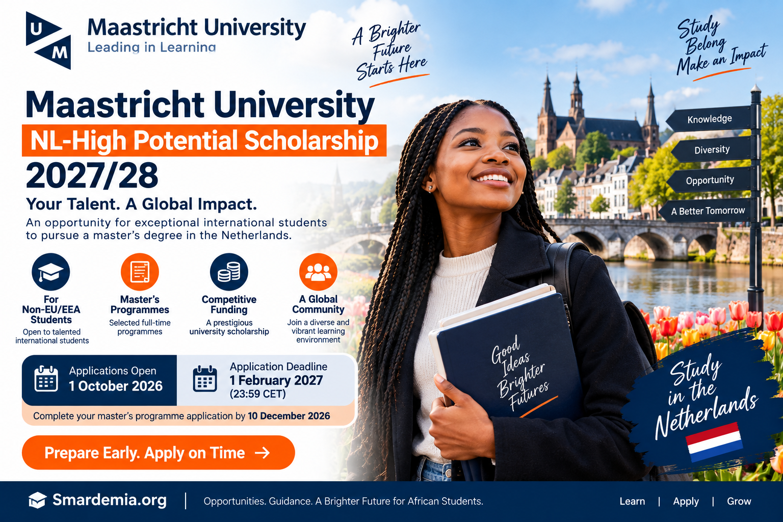 Maastricht University NL-High Potential Scholarship 2027/28 in the Netherlands: Applications Open October 1